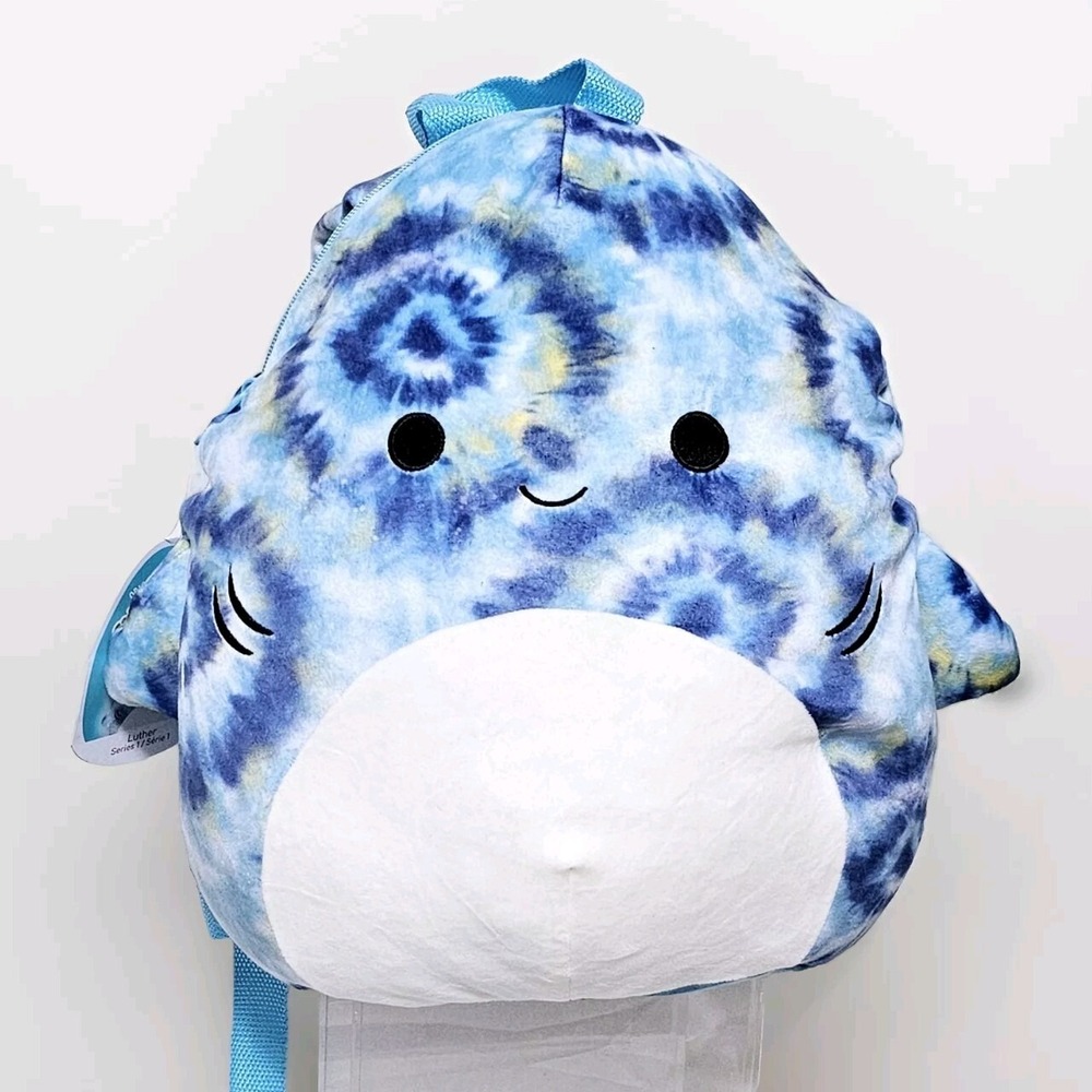 LUTHER The Shark Squishmallows Official Kellytoy Plush Bag Backpack 12" Series 1